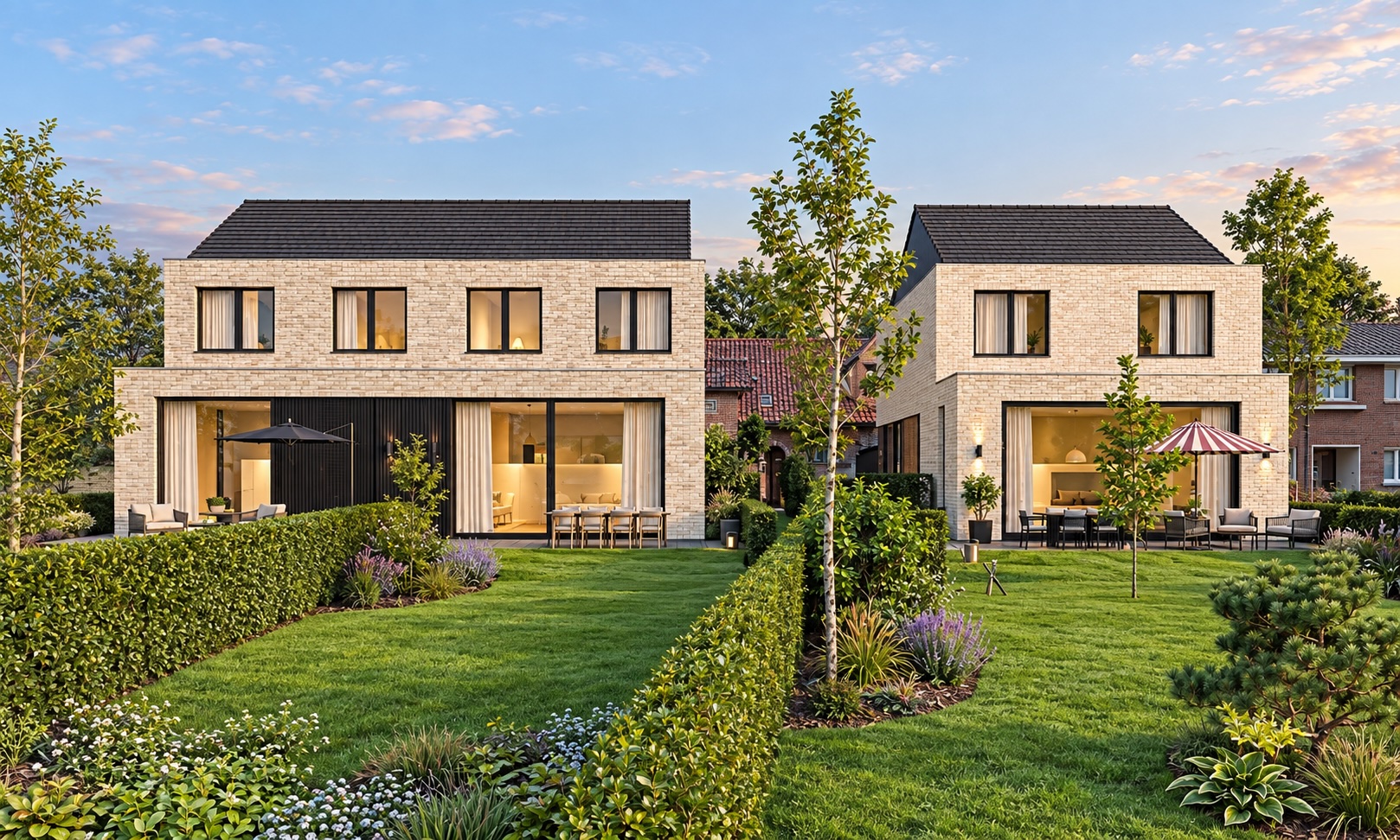 Achtergevel van de Villa met tuin